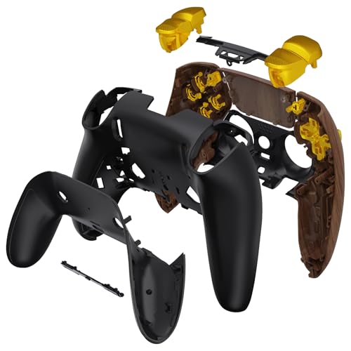 eXtremeRate Full Set Shell with Buttons Touchpad Cover Compatible with ps5 Edge Controller, Wood Grain & Black Replacement Decorative Trim Shell Front Back Plates Compatible with ps5 Edge Controller - Image 3