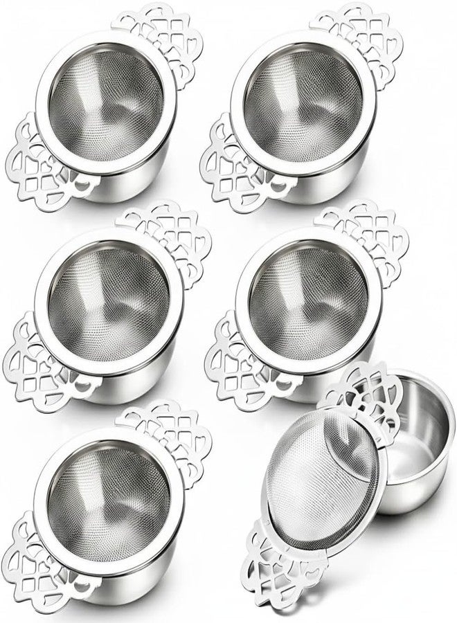 Mezchi 6 Pack Mesh Tea Filter Strainers, Stainless Metal Tea Infuser, Tea Steeper with Handle and Drip Bowl for Loose Tea, Sliver, 2.5 Inch - Image 1