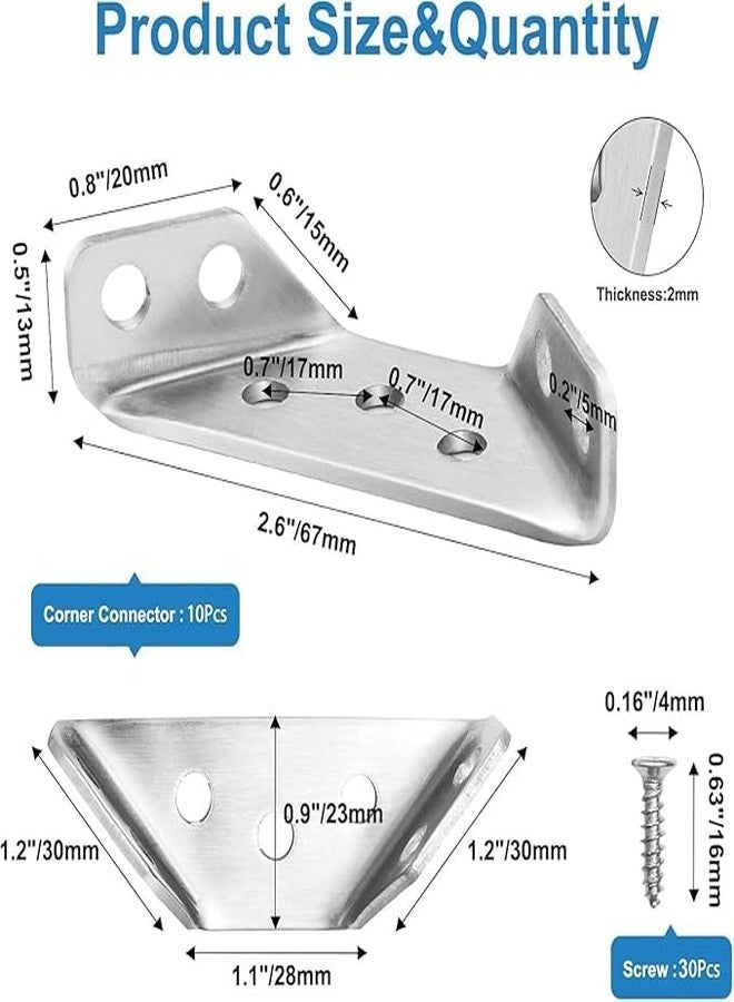 PRIMINI 10 Pcs Furniture Corner Connectors with , Heavy Duty Stainless Steel Angle Corner Connectors Corner Brackets Metal Corner Braces for Wood Cabinets, Shelves, Furniture Assembly - Image 2