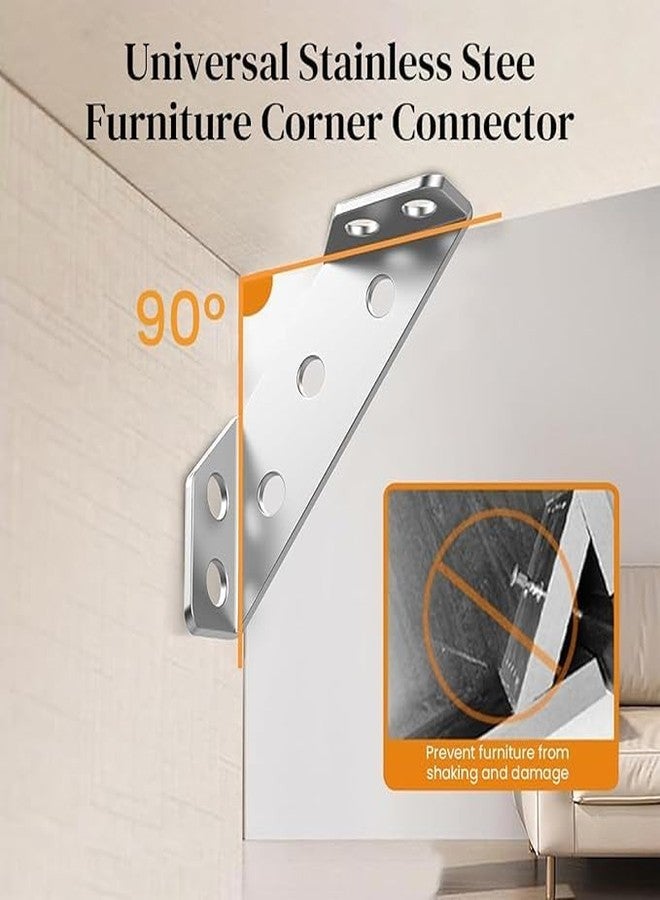 PRIMINI 10 Pcs Furniture Corner Connectors with , Heavy Duty Stainless Steel Angle Corner Connectors Corner Brackets Metal Corner Braces for Wood Cabinets, Shelves, Furniture Assembly - Image 3