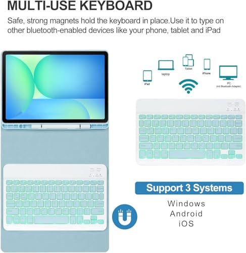 EHLCYS Keyboard Case for Samsung Galaxy Tab S10 Lite/S10 FE/S9 FE 10.9 Inch/Galaxy Tab S9 11 Inch 2023, Mouse and 7-Color Backlit Detachable Bluetooth Keyboard, Ultra-Thin Cover with S Pen Holder (Blue) - Image 4