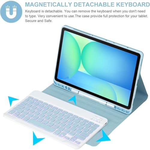 EHLCYS Keyboard Case for Samsung Galaxy Tab S10 Lite/S10 FE/S9 FE 10.9 Inch/Galaxy Tab S9 11 Inch 2023, Mouse and 7-Color Backlit Detachable Bluetooth Keyboard, Ultra-Thin Cover with S Pen Holder (Blue) - Image 3