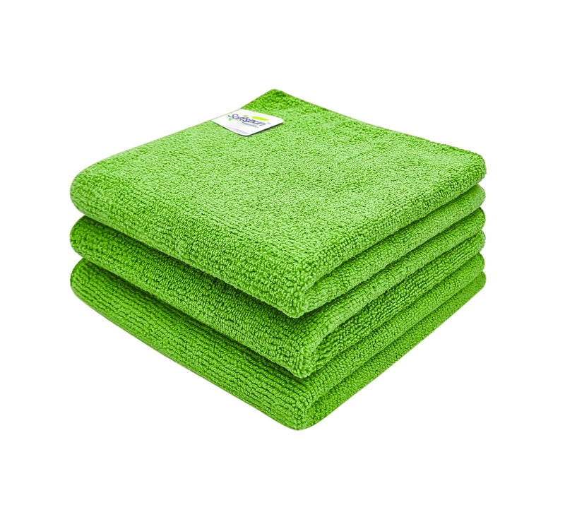 SOFTSPUN Microfiber Cleaning Cloths 30X30cms 3pcs Towel Set 340 GSM Green! Highly Absorbent Lint and Streak Free Multi -Purpose Wash Cloth for Kitchen Car Window Stainless Steel Silverware. - Image 1
