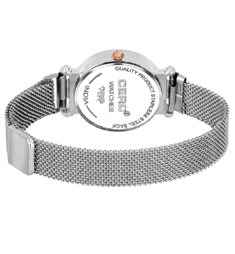 CERO New Flower Butterfly Dial Mgnetic Strap Girls Analogue Watch for Woman (Silver) - Image 3