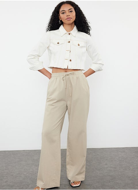 Mink Linen Blend High Waist Wide Leg Trousers TWOAW25JE00031