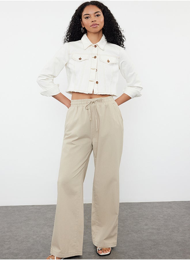 trendyol - Mink Linen Blend High Waist Wide Leg Trousers TWOAW25JE00031 - Image 1