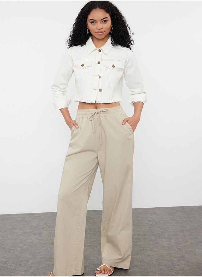 trendyol - Mink Linen Blend High Waist Wide Leg Trousers TWOAW25JE00031 - Image 1