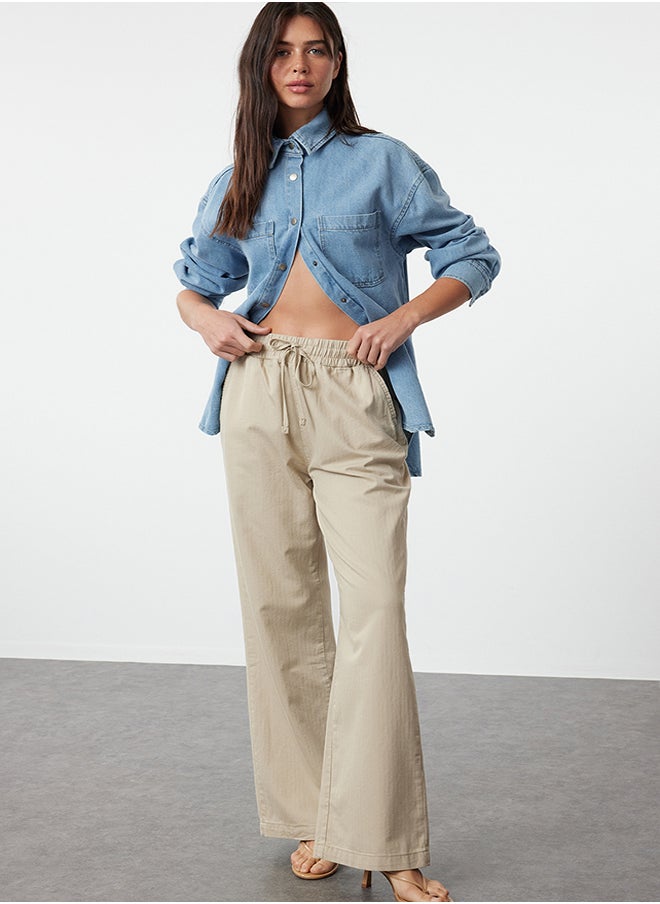 trendyol - Mink Linen Blend High Waist Wide Leg Trousers TWOAW25JE00031 - Image 1