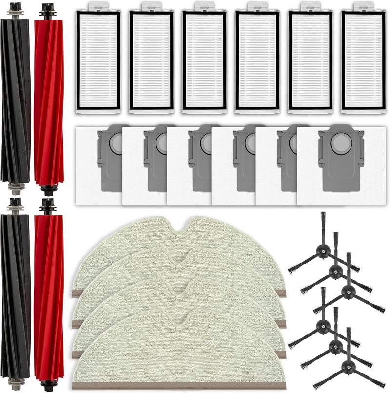 CHAIN PEAK (Pack of 26) Q5 Pro Replacement Parts Compatible with Roborock Q5 Pro/ Q5 Pro+/ Q8 Max/ Q8 Max+ Robot Vacuum Cleaner, 2 Pairs Roller Brushes, 6 HEPA Filters, 6 Side Brushes, 6 Dust Bags, 4 Mop Pads - Image 1