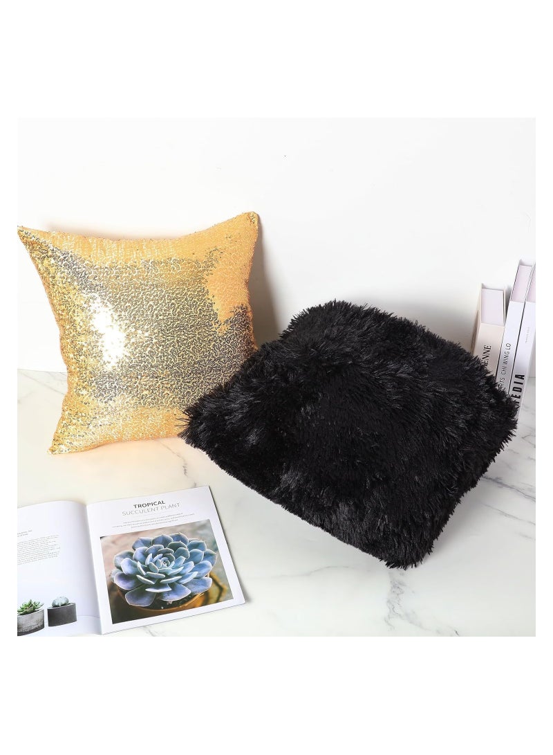 4 Pcs 18 x 18 Decorative Fluffy Glitter Faux Fur Throw Pillow Covers for Couch Bed Sofa, No Insert Needed - Image 2