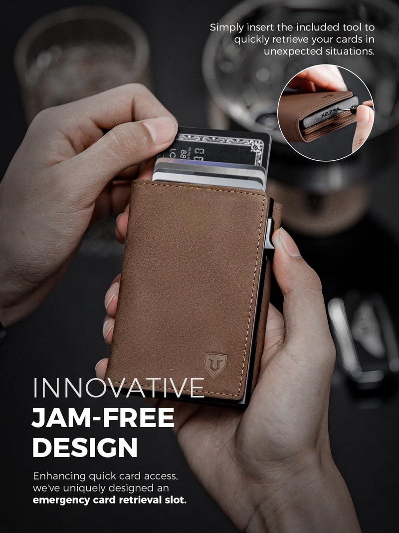LORZOR AirTag Wallet - Full Grain Leather, Mens Minimalist Wallet with Apple Air Tag Holder, Slim Smart Pop up Card Case, ID Window, RFID Blocking, Front Pocket (AirTag Not Included) - Image 4