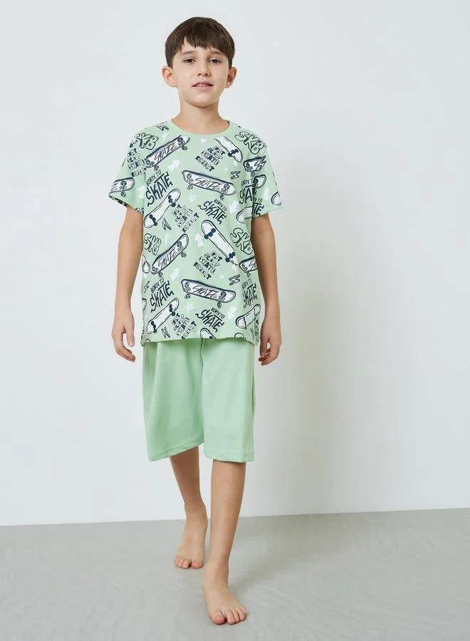 Styli Boys Cotton Skater Print T-Shirt and Shorts Set