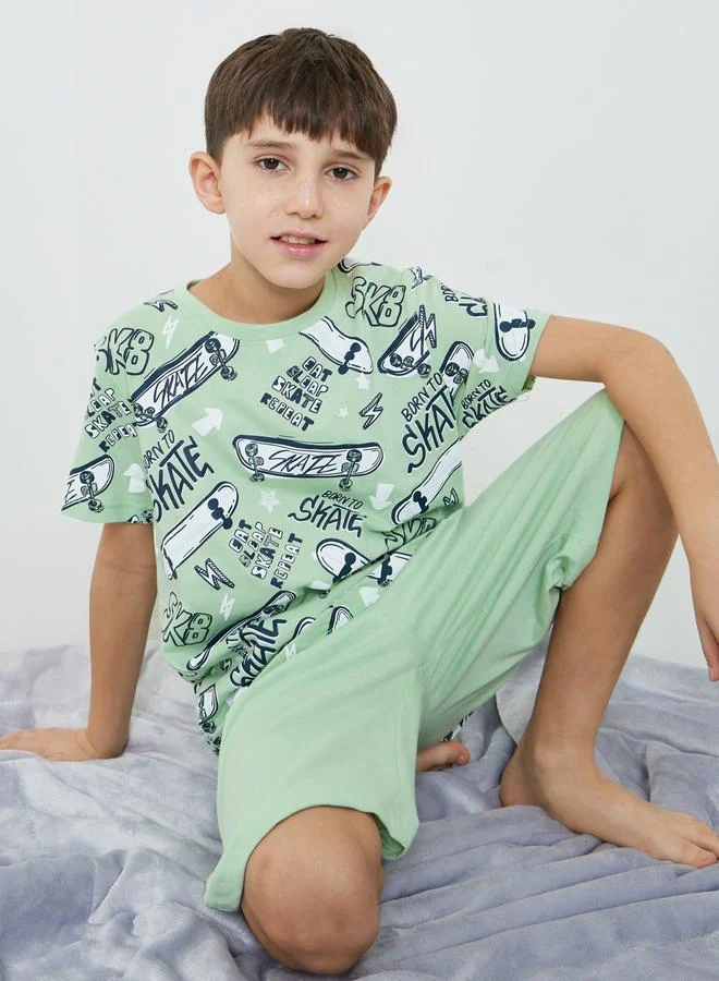 Styli Boys Cotton Skater Print T-Shirt and Shorts Set