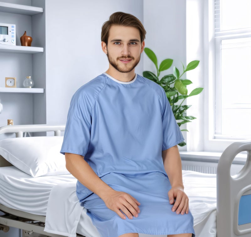 Utopia Care Men's Hospital Gown Soft and Comfortable Patient Gown Medium-Large Ciel Blue - Image 4