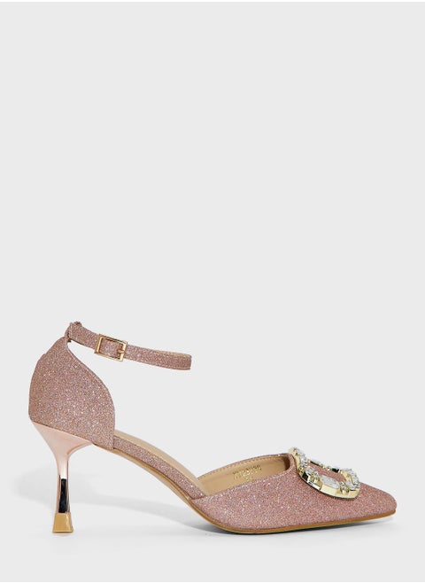 Pointed-Toe Pumps With Crystal Buckle