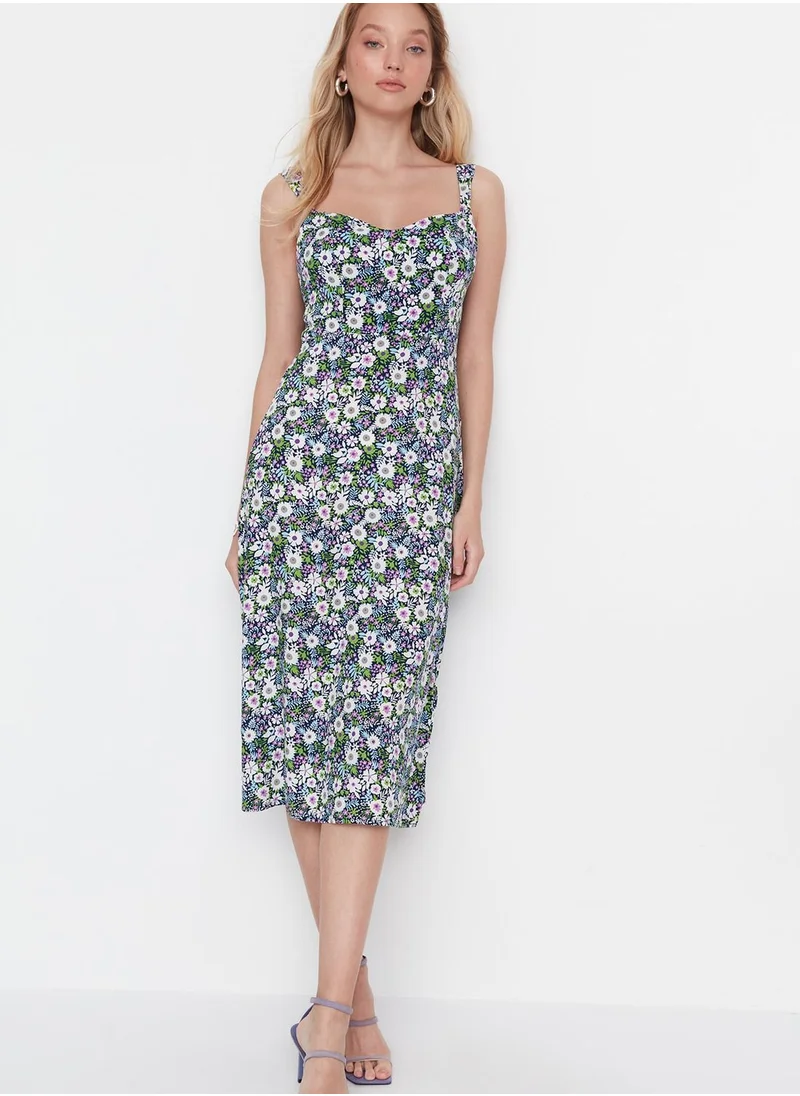 trendyol Flora Printed Knitted Dress