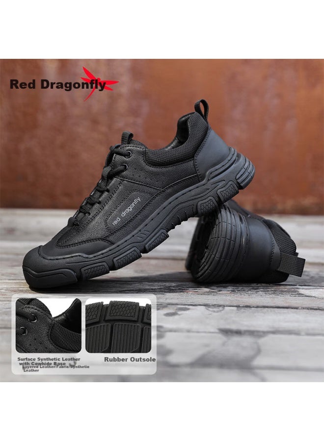 Red Dragonfly Men's Outdoor Hiking Shoes Simple Lace-up Sports Casual Shoes Trendy Epa35215 Black Size 39