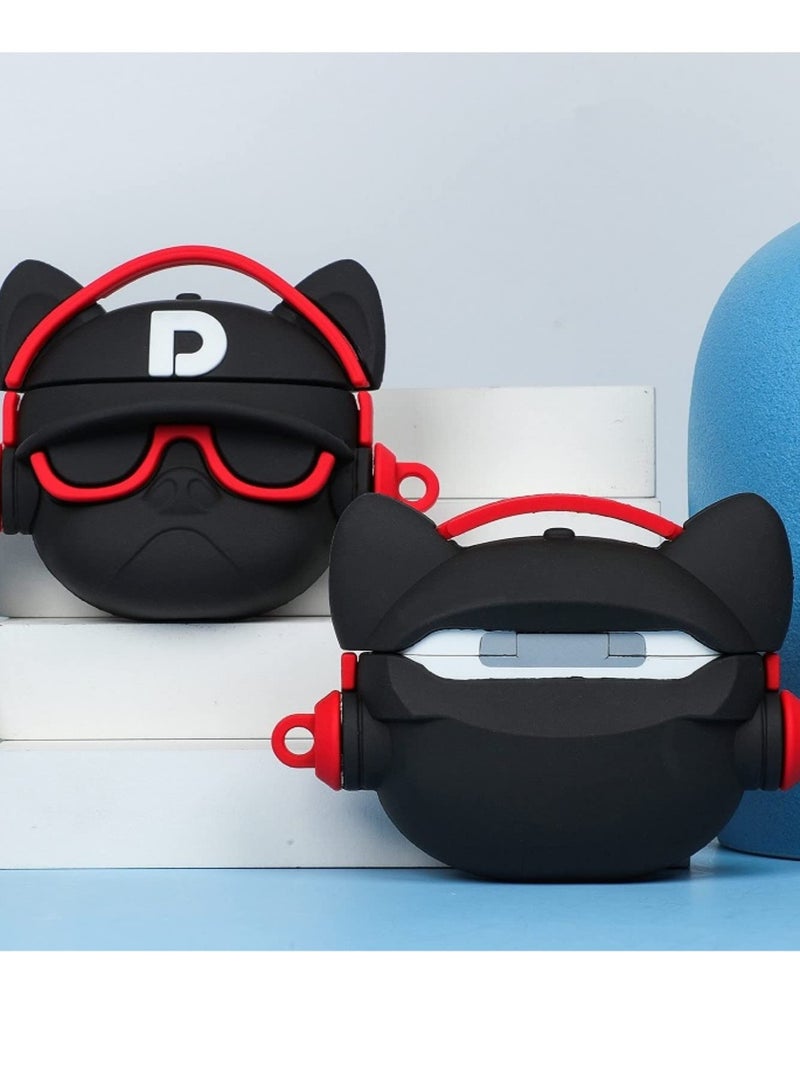 Cute 3D Bulldog Fashion Character Silicone Cases Compatible with AirPods Pro Case Cover New 3D Design Shockproof Protective Case for Airpod Pro Case【 AIRPOD NOT Included】-Bulldog D Black Red - Image 3