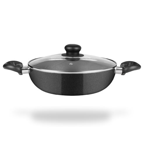 FACKELMANN Quartz Nonstick Kadai w Glass Lid 26Cm | Greblon German Technology | Non-Toxic PFOA & BPA-Free | Induction Base - All Stoves | Anti-Scratch, Cool Handle, Even Heating - Image 1