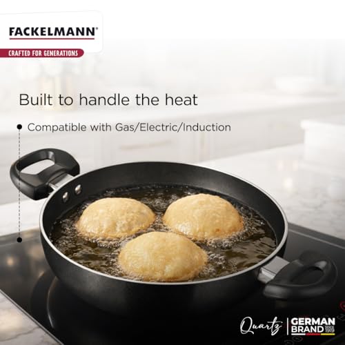 FACKELMANN Quartz Nonstick Kadai w Glass Lid 26Cm | Greblon German Technology | Non-Toxic PFOA & BPA-Free | Induction Base - All Stoves | Anti-Scratch, Cool Handle, Even Heating - Image 2