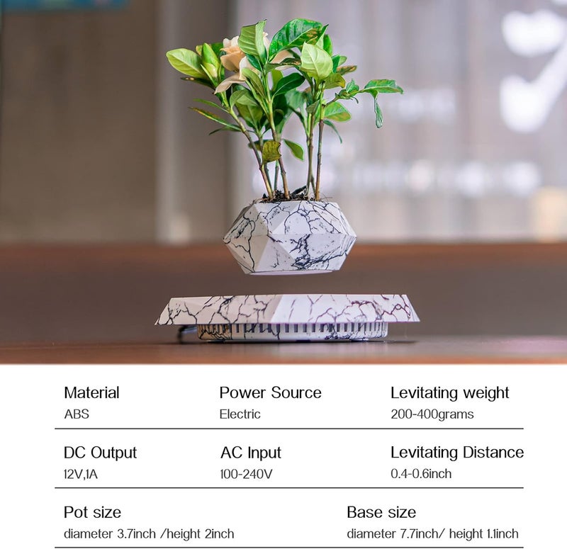 HCNT Levitation Air Bonsai Pot, Magnetic Levitating Mini Rotating Flower Pot Planters Suspension Floating Succulents Pot Sky-Garden Plant Potted for Home Living Room Office Desk Decor(Marble Color) - Image 5