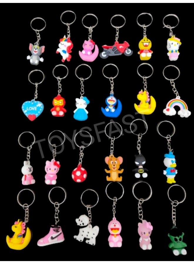 TOYSFAST ( 24 Pcs Keychain For Kids Return Gifts Metal Keychain Rubber Keychain, Cartoon Keychain For Bikes And Cars Key Ring Hook Holder Car(A74),Multi-Coloured - Image 1
