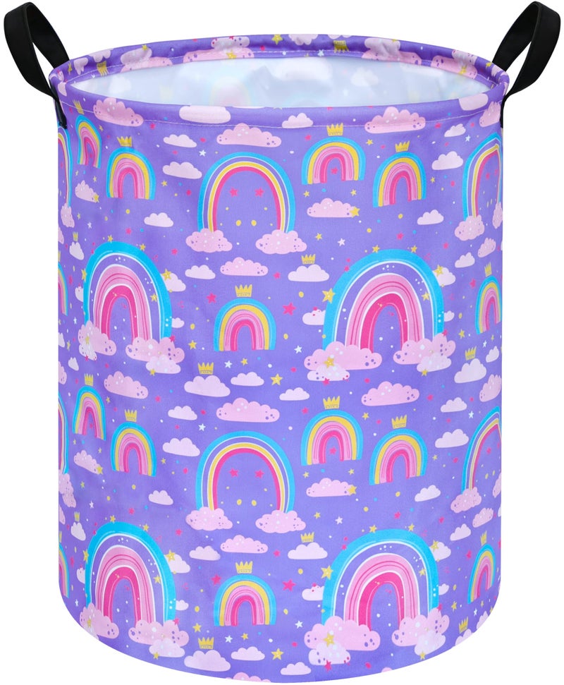 ACMUUNI Collapsible Kids Laundry Basket Clothes Hamper, Foldable Storage Organizer Bin, Toy Clothes Storage with Handles for Boys Girls Bedroom, Room Decor Purple Rainbown - Image 1