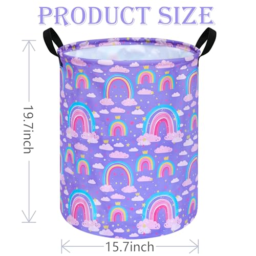 ACMUUNI Collapsible Kids Laundry Basket Clothes Hamper, Foldable Storage Organizer Bin, Toy Clothes Storage with Handles for Boys Girls Bedroom, Room Decor Purple Rainbown - Image 2