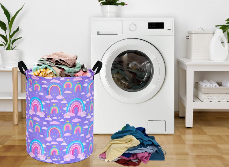 ACMUUNI Collapsible Kids Laundry Basket Clothes Hamper, Foldable Storage Organizer Bin, Toy Clothes Storage with Handles for Boys Girls Bedroom, Room Decor Purple Rainbown - Image 3