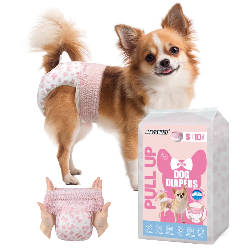 Dono Disposable Pull It Up Female Dog Diapers, 360Â° Stretchy Waist Puppy Diapers, Super-Absorbent Doggie Diapers with Rapid-Dry Technology Leak-Proof Design for Doggy in Heat Period, S 10 Pcs - Image 1