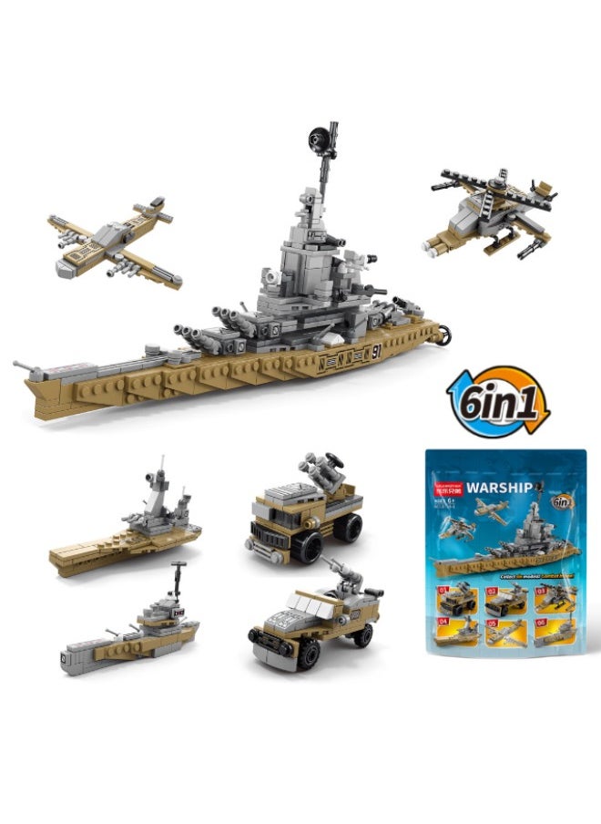 LELE BROTHER 6 in 1 Aircraft Carrier Building Blocks Set, Military Warship Battleship Building Toys, USS Missouri Toy Set, STEM Learning Building Blocks Set, Gifts for Kids (559 PCS)  - Image 1