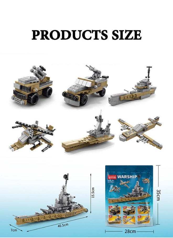 LELE BROTHER 6 in 1 Aircraft Carrier Building Blocks Set, Military Warship Battleship Building Toys, USS Missouri Toy Set, STEM Learning Building Blocks Set, Gifts for Kids (559 PCS)  - Image 2