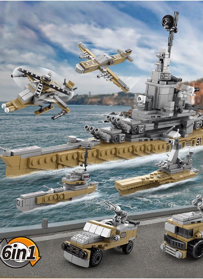 LELE BROTHER 6 in 1 Aircraft Carrier Building Blocks Set, Military Warship Battleship Building Toys, USS Missouri Toy Set, STEM Learning Building Blocks Set, Gifts for Kids (559 PCS)  - Image 4