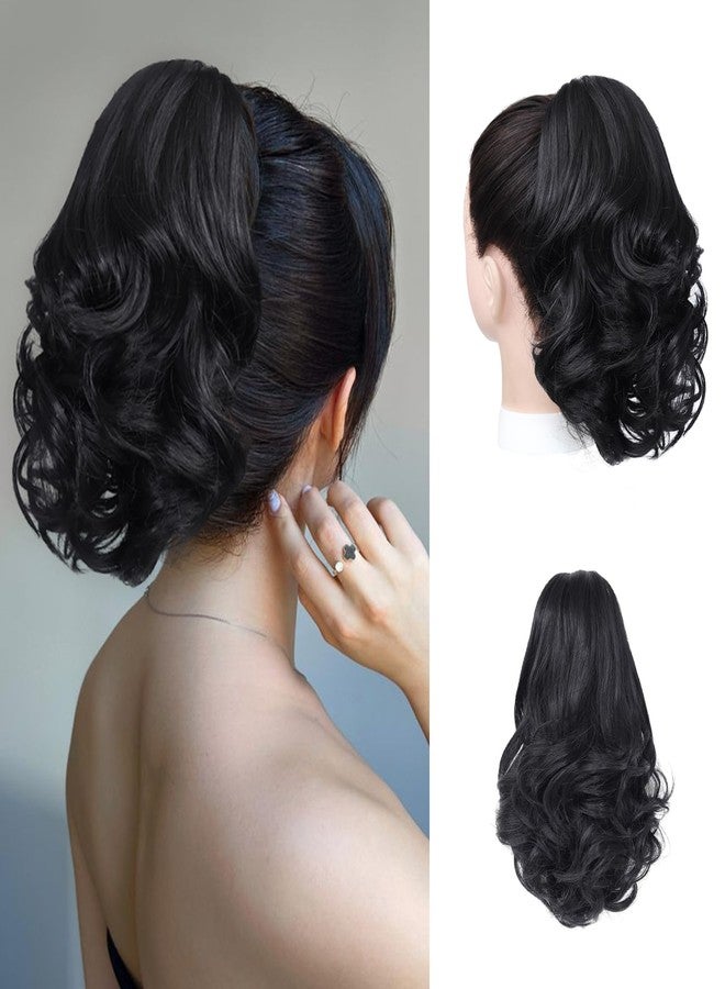 Angzon Ponytail Extension 8 Inch Claw Clip in Ponytail Short Curly Ponytail Extension for Women Messy Bun Fluffy Wavy Curly Synthetic Versatile Natural Black Hairpieces - Image 1