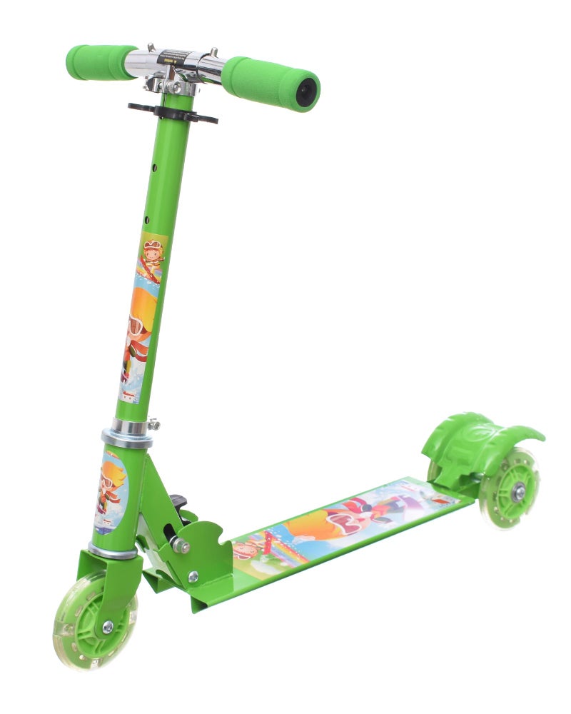 Scooter front wheel With 2 rear wheels and Foot brake For Kids, Gift, fun and entertainment - Green