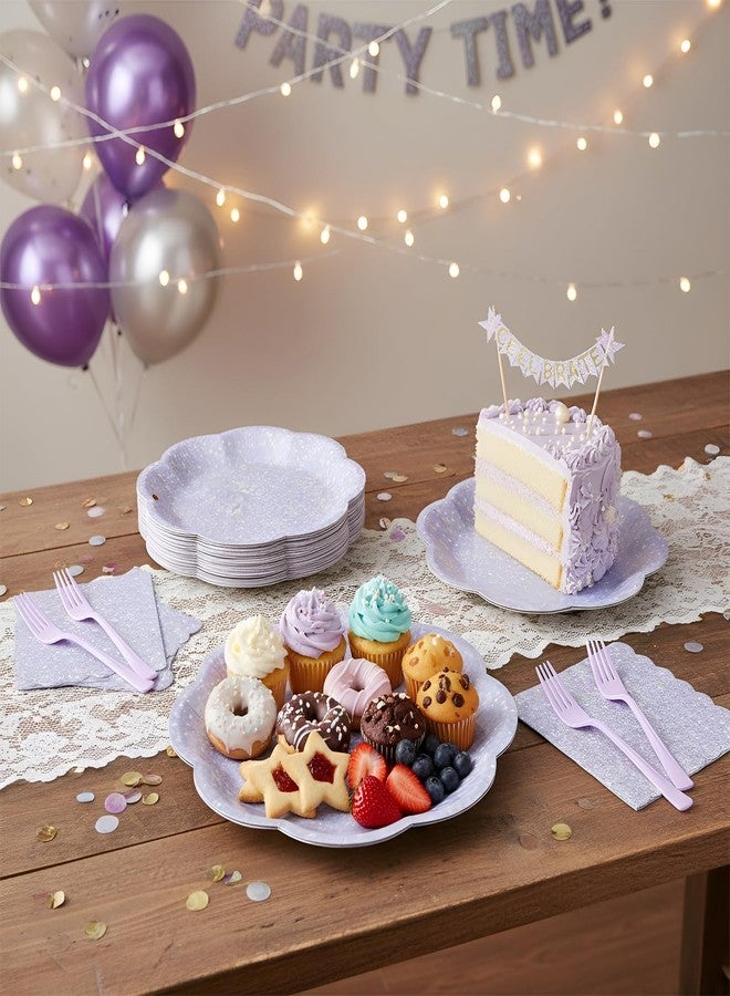 CENLBJ 100pcs Lavender Paper Plates and Napkins Party Supplies,Iridescent Disposable 9inch Plates,7inch Dessert Plates and Napkins and Forks,Holographic Tableware for Birthday Wedding Baby Shower,Serves 25 - Image 2