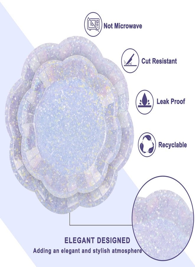 CENLBJ 100pcs Lavender Paper Plates and Napkins Party Supplies,Iridescent Disposable 9inch Plates,7inch Dessert Plates and Napkins and Forks,Holographic Tableware for Birthday Wedding Baby Shower,Serves 25 - Image 5
