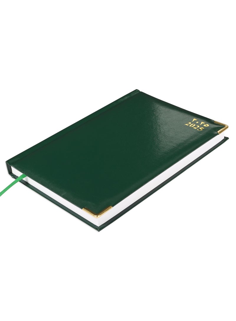 FIS Fis 2025 A5 Diary,Gold Corenrs, (Arabic/English) Vinyl 1Side Padded Green -FSDI22AE25GR  - Image 1