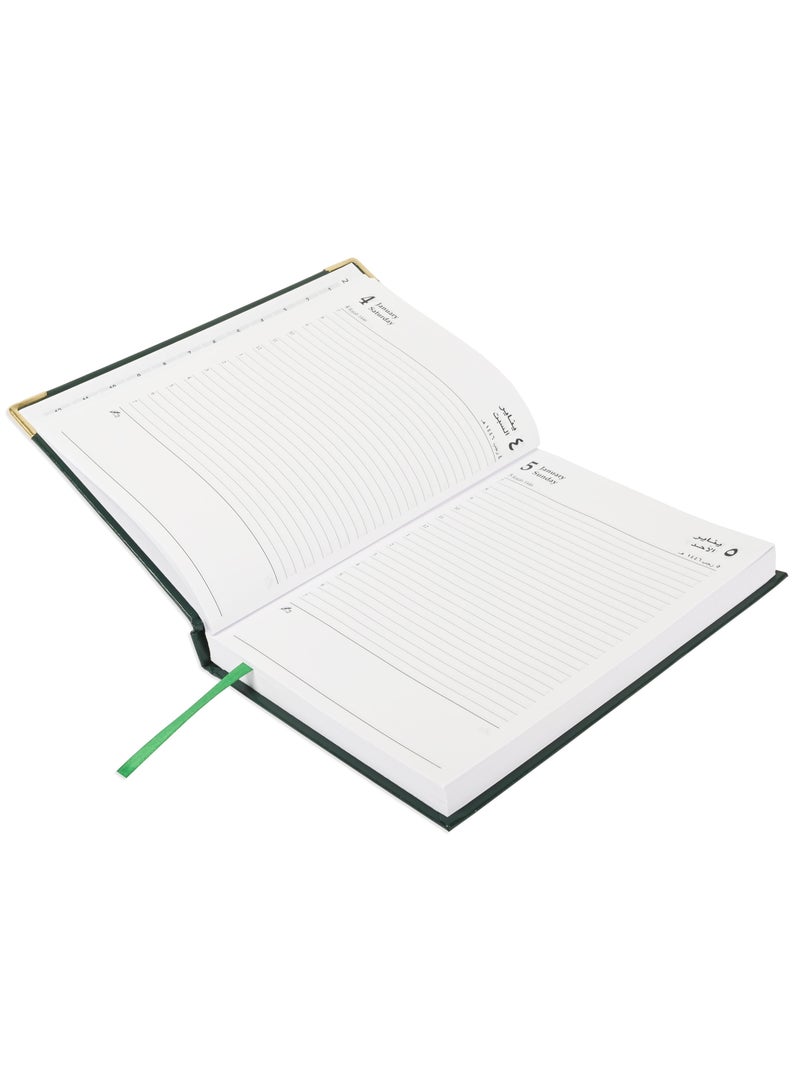 FIS Fis 2025 A5 Diary,Gold Corenrs, (Arabic/English) Vinyl 1Side Padded Green -FSDI22AE25GR  - Image 2