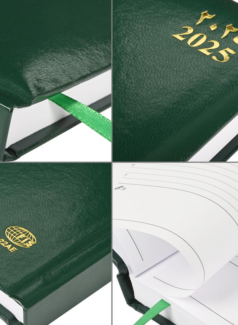 FIS Fis 2025 A5 Diary,Gold Corenrs, (Arabic/English) Vinyl 1Side Padded Green -FSDI22AE25GR  - Image 3