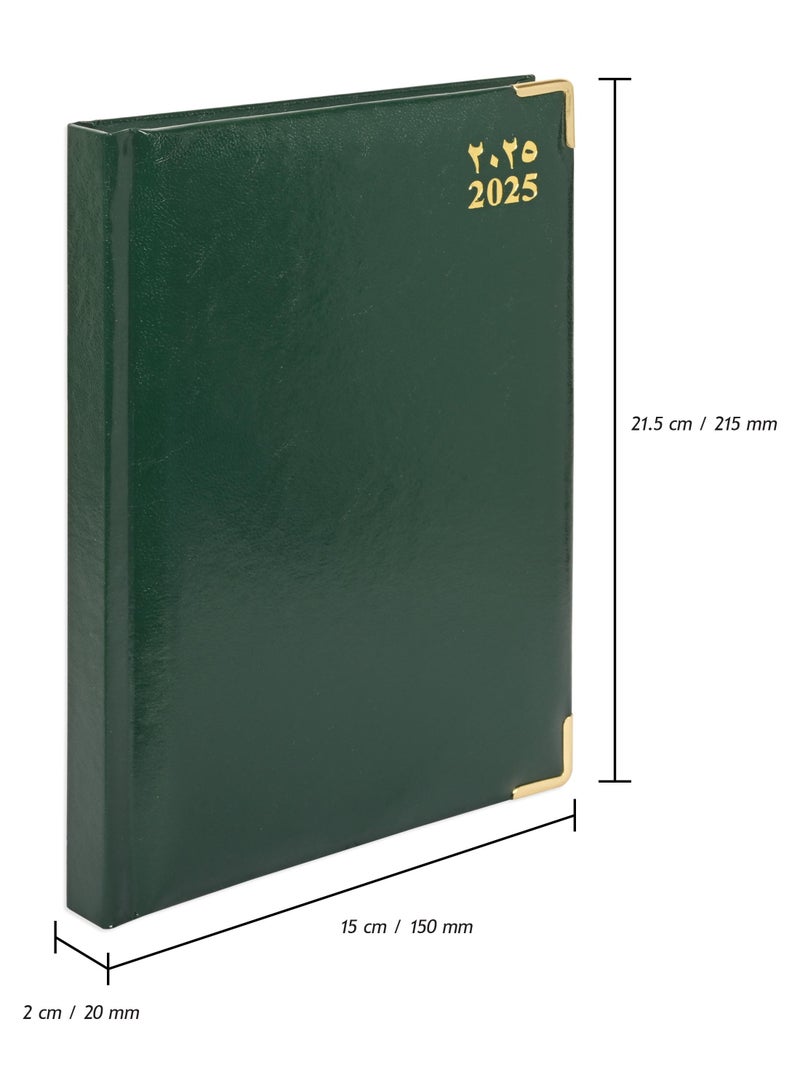FIS Fis 2025 A5 Diary,Gold Corenrs, (Arabic/English) Vinyl 1Side Padded Green -FSDI22AE25GR  - Image 4