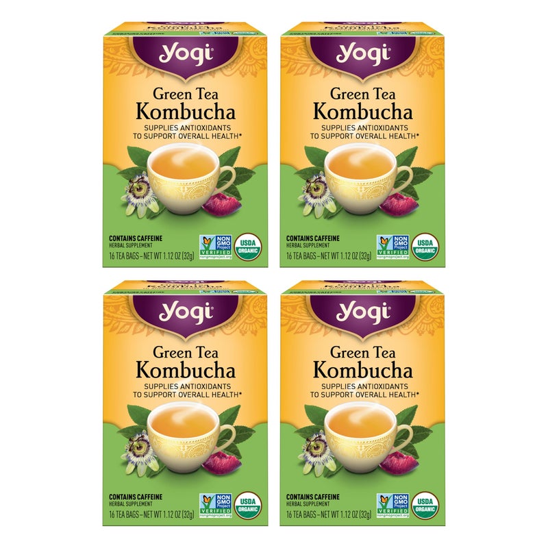 Yogi Tea Green Kombucha Tea - 16 Bags per Pack (4 Packs) - Organic - With Kombucha to Support Overall Health - Includes Lemongrass, Spearmint Leaf & More - Image 1