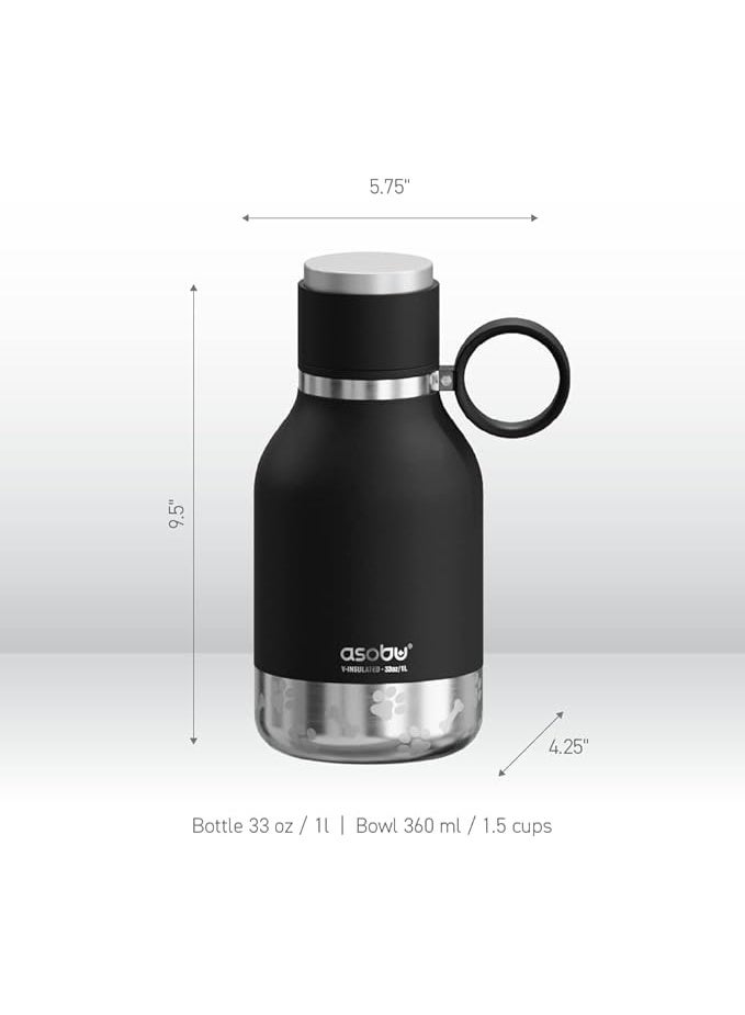 أسوبو اسوبو زجاجة سفر ستانلس ستيل معزولة مع طبق كلب مرفق لون اسود 33 اونصة - Image 5