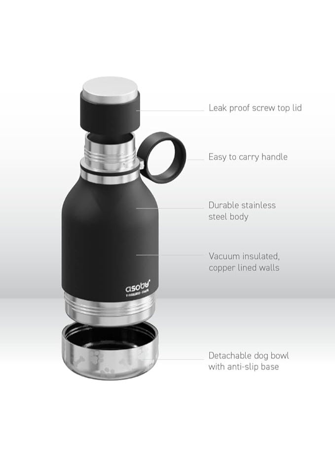 أسوبو اسوبو زجاجة سفر ستانلس ستيل معزولة مع طبق كلب مرفق لون اسود 33 اونصة - Image 4