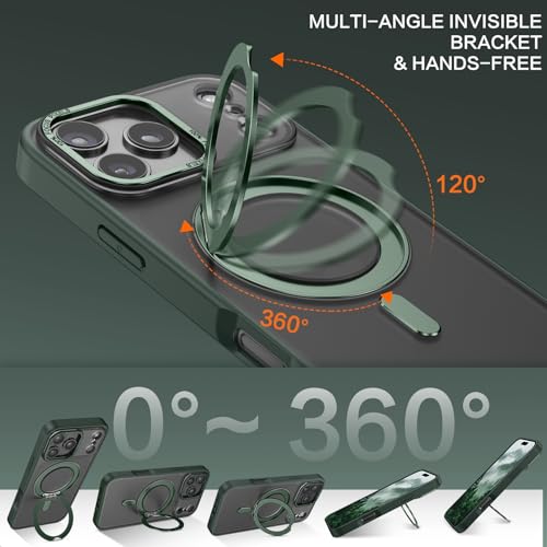 YINLAI for iPhone 17 Pro Max Case 6.9-inch, Magnetic Compatible with Magsafe, with 360° Rotatable Ring Stand, Anti-Fingerprint Skin-Friendly, Shockproof Full-Body Protective 17 Pro Max Case, Green - Image 3