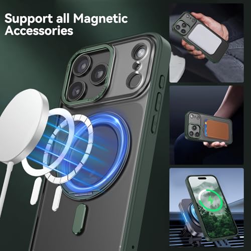 YINLAI for iPhone 17 Pro Max Case 6.9-inch, Magnetic Compatible with Magsafe, with 360° Rotatable Ring Stand, Anti-Fingerprint Skin-Friendly, Shockproof Full-Body Protective 17 Pro Max Case, Green - Image 2