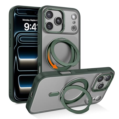 YINLAI for iPhone 17 Pro Max Case 6.9-inch, Magnetic Compatible with Magsafe, with 360° Rotatable Ring Stand, Anti-Fingerprint Skin-Friendly, Shockproof Full-Body Protective 17 Pro Max Case, Green - Image 1