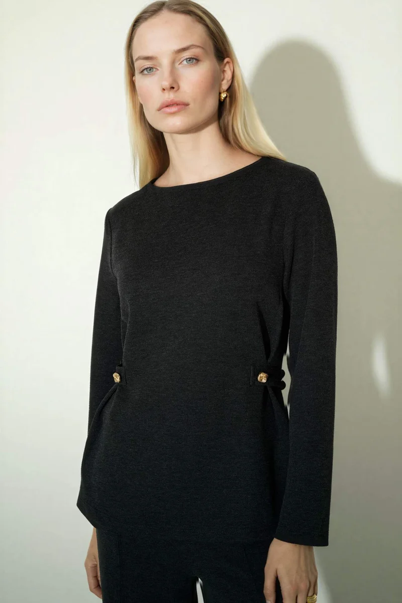 ديفاكتو Regular Fit Boat Neck Pique Long Sleeve T-Shirt
