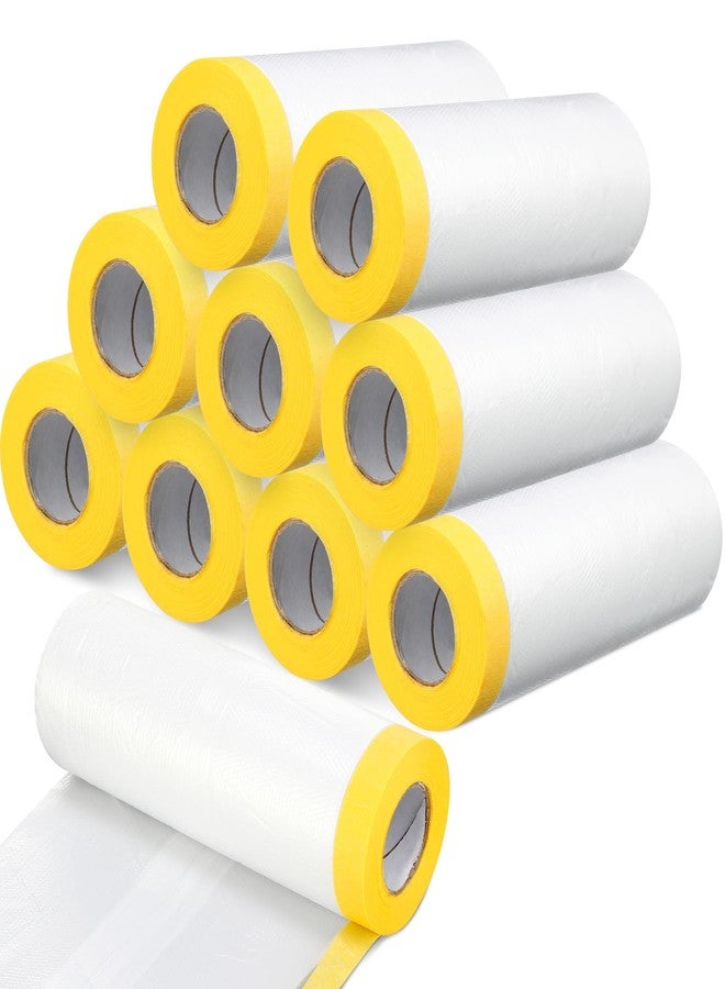Seajan 9 Roll Painters Plastic with Tape Pre-stick Masking Film for Painting Auto Paint Adhesive Protective Film Masking Tape Roll Plastic Painting Cover (White, 5 x 65 Ft) - Image 1