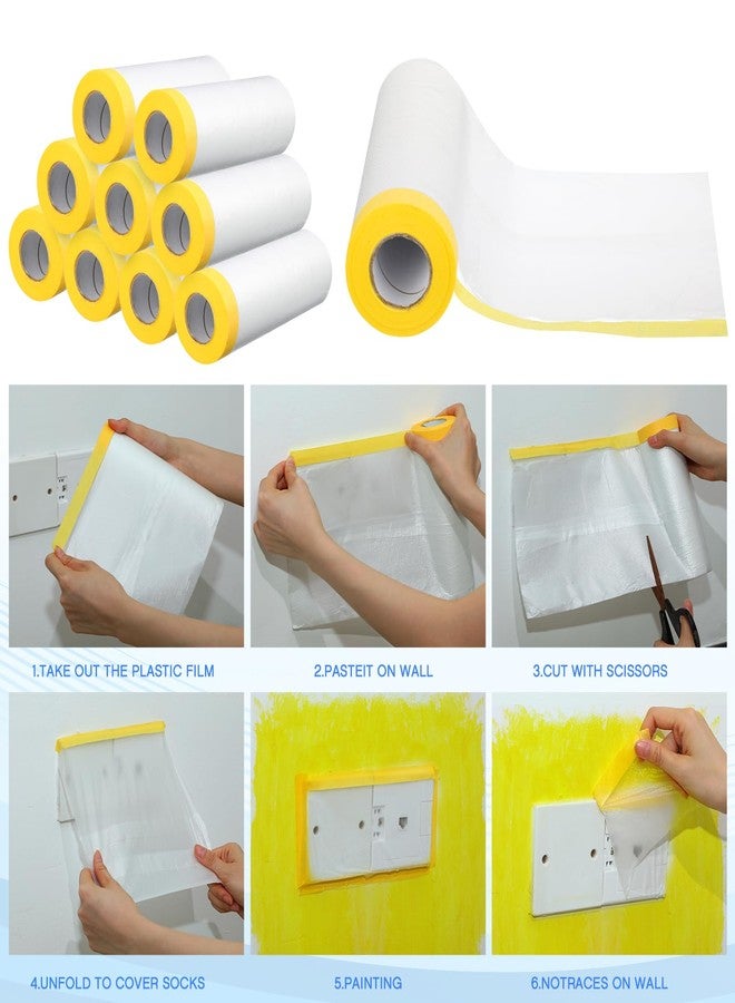 Seajan 9 Roll Painters Plastic with Tape Pre-stick Masking Film for Painting Auto Paint Adhesive Protective Film Masking Tape Roll Plastic Painting Cover (White, 5 x 65 Ft) - Image 4